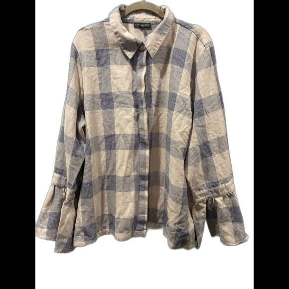 Lane Bryant Top 20 Buffalo Check Plaid Ruffle Sleeve Blouse Women’s Fall Cute - Picture 1 of 5